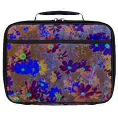 Cosmos Flowers Brown Blue Full Print Lunch Bag by DinkovaArt