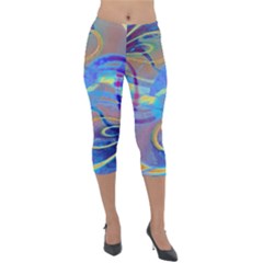 Infinity Painting Blue Lightweight Velour Capri Leggings  by DinkovaArt