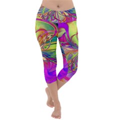 Rainbow Painting Pattern 4 Lightweight Velour Capri Yoga Leggings by DinkovaArt