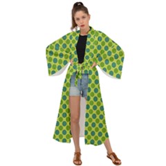 Green Polka Dots Spots Pattern Maxi Kimono by SpinnyChairDesigns