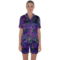 Purple Abstract Butterfly Pattern Satin Short Sleeve Pyjamas Set by SpinnyChairDesigns