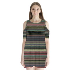 Dark Rust Red And Green Stripes Pattern Shoulder Cutout Velvet One Piece by SpinnyChairDesigns