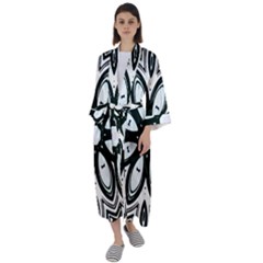 Black And White Floral Print Pattern Maxi Satin Kimono by SpinnyChairDesigns