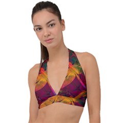 Dragonflies Abstract Colorful Pattern Halter Plunge Bikini Top by SpinnyChairDesigns