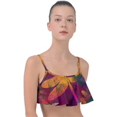 Dragonflies Abstract Colorful Pattern Frill Bikini Top by SpinnyChairDesigns