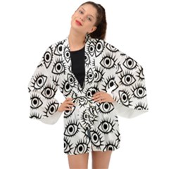 Black And White Cartoon Eyeballs Long Sleeve Kimono by SpinnyChairDesigns