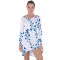 Abstract Blue Flowers On White Asymmetric Cut-out Shift Dress by SpinnyChairDesigns