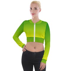 Avocado Ombre Green Yellow Gradient Long Sleeve Cropped Velvet Jacket by SpinnyChairDesigns