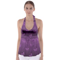 Purple Butterflies Pattern Babydoll Tankini Top by SpinnyChairDesigns