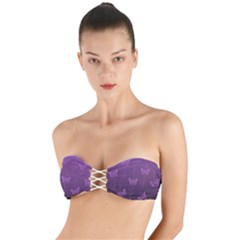 Purple Butterflies Pattern Twist Bandeau Bikini Top by SpinnyChairDesigns