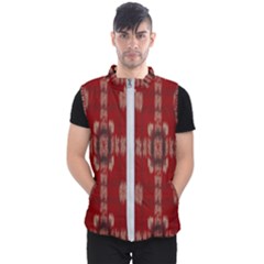 Red Grey Ikat Pattern Men s Puffer Vest by SpinnyChairDesigns