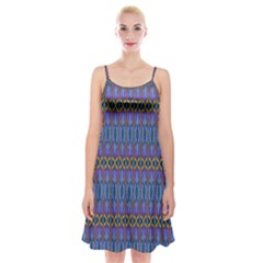 Purple Blue Ikat Stripes Spaghetti Strap Velvet Dress by SpinnyChairDesigns