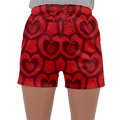 Dark Red Heart Pattern Sleepwear Shorts by SpinnyChairDesigns