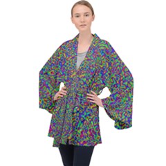 Abstract Rainbow Marble Camouflage Long Sleeve Velvet Kimono  by SpinnyChairDesigns