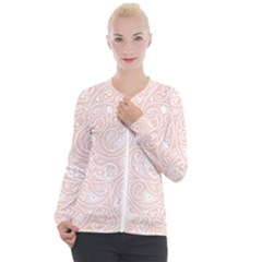 Barely There White Paisley Pattern Casual Zip Up Jacket by SpinnyChairDesigns