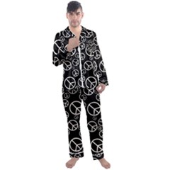 Black And White Peace Symbols Men s Long Sleeve Satin Pyjamas Set by SpinnyChairDesigns