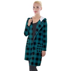 Teal Black Buffalo Plaid Hooded Pocket Cardigan by SpinnyChairDesigns