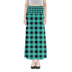 Turquoise Black Buffalo Plaid Full Length Maxi Skirt by SpinnyChairDesigns