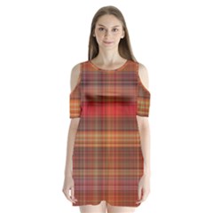 Madras Plaid Fall Colors Shoulder Cutout Velvet One Piece by SpinnyChairDesigns