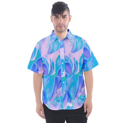 Ciclamen Flowers Blue Men s Short Sleeve Shirt by DinkovaArt