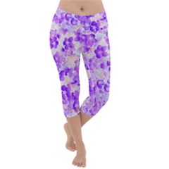 Purple Spring Flowers Lightweight Velour Capri Yoga Leggings by DinkovaArt