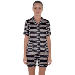 Black And White Zebra Ikat Stripes Satin Short Sleeve Pyjamas Set by SpinnyChairDesigns