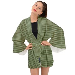 Chive And Olive Stripes Pattern Long Sleeve Kimono by SpinnyChairDesigns