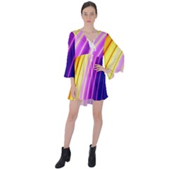 Sporty Stripes Swoosh Purple Gold Red V-neck Flare Sleeve Mini Dress by SpinnyChairDesigns