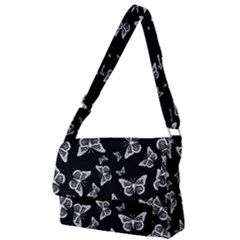 Black And White Butterfly Pattern Full Print Messenger Bag (l) by SpinnyChairDesigns