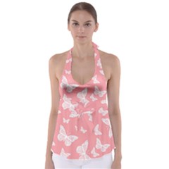 Pink And White Butterflies Babydoll Tankini Top by SpinnyChairDesigns