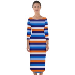 Ocean Blue Stripes Quarter Sleeve Midi Bodycon Dress by tmsartbazaar