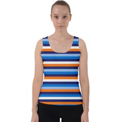 Ocean Blue Stripes Velvet Tank Top by tmsartbazaar