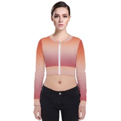 Vermilion Coral Sunset Gradient Ombre Long Sleeve Zip Up Bomber Jacket by SpinnyChairDesigns