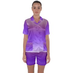 Plum And Violet Purple Gradient Ombre Color Satin Short Sleeve Pyjamas Set by SpinnyChairDesigns