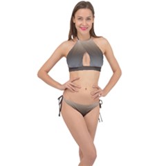 Brown And Grey Gradient Ombre Color Cross Front Halter Bikini Set by SpinnyChairDesigns