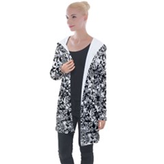 Black And White Grunge Stone Longline Hooded Cardigan by SpinnyChairDesigns