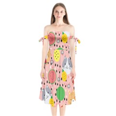 Cats And Fruits  Shoulder Tie Bardot Midi Dress by Sobalvarro