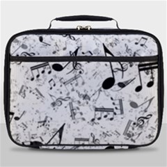 Black And White Music Notes Full Print Lunch Bag by SpinnyChairDesigns