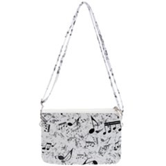 Black And White Music Notes Double Gusset Crossbody Bag by SpinnyChairDesigns