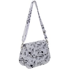 Black And White Music Notes Saddle Handbag by SpinnyChairDesigns