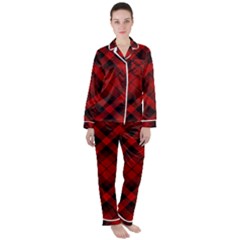 Red And Black Plaid Stripes Satin Long Sleeve Pyjamas Set by SpinnyChairDesigns