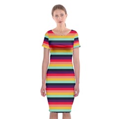 Contrast Rainbow Stripes Classic Short Sleeve Midi Dress by tmsartbazaar