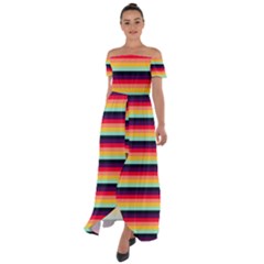 Contrast Rainbow Stripes Off Shoulder Open Front Chiffon Dress by tmsartbazaar