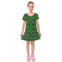 Power To The Big Flowers Festive Kids  Short Sleeve Velvet Dress by pepitasart