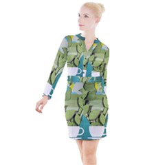 Illustrations Drink Button Long Sleeve Dress by HermanTelo