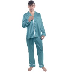 True Cadet Blue Teal Color Men s Long Sleeve Satin Pyjamas Set by SpinnyChairDesigns