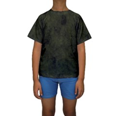 Army Green Color Grunge Kids  Short Sleeve Swimwear by SpinnyChairDesigns