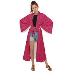 Rose Pink Color Polka Dots Maxi Kimono by SpinnyChairDesigns