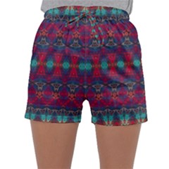 Boho Red Teal Pattern Sleepwear Shorts by SpinnyChairDesigns