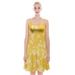 Saffron Yellow Floral Print Spaghetti Strap Velvet Dress by SpinnyChairDesigns